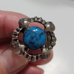Vintage Turquoise Tone Gem Simulated Stone Ring Size 7 Silver Tone